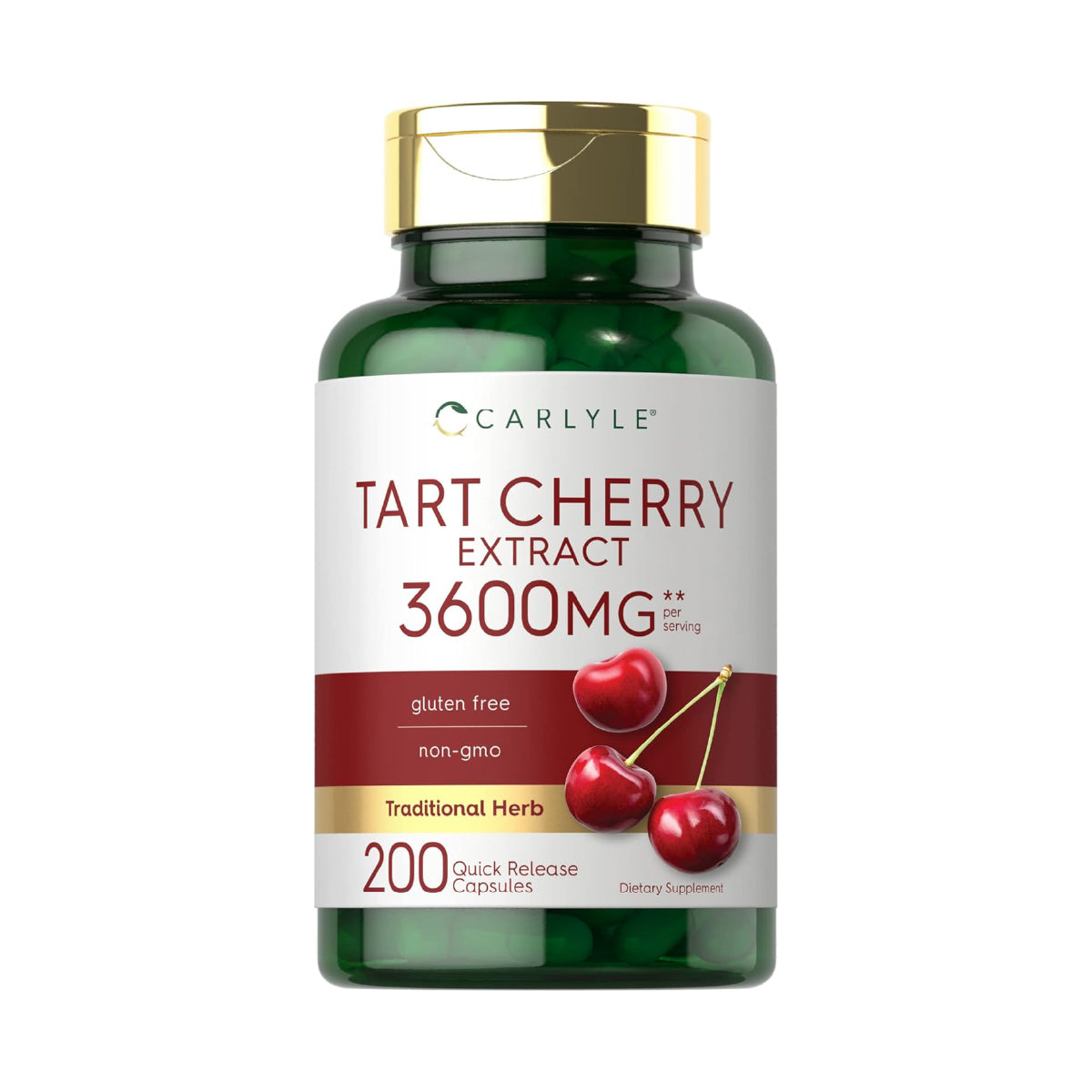 Carlyle Tart Cherry 200 Cápsulas 2400 mg Extracto de Cereza Ácida Apoyo Antioxidante y Descanso Nocturno
