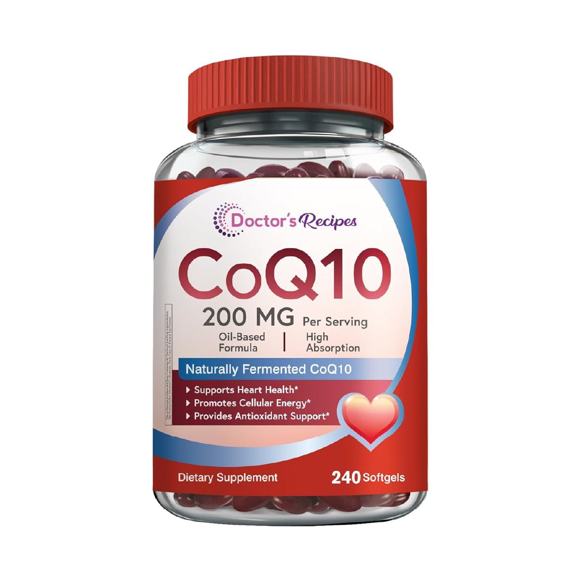 Doctor's Recipes Suplemento de Coenzima Q10 200 mg Apoyo Salud Cardiovascular, Energía y Antioxidantes - Hi Vitamins