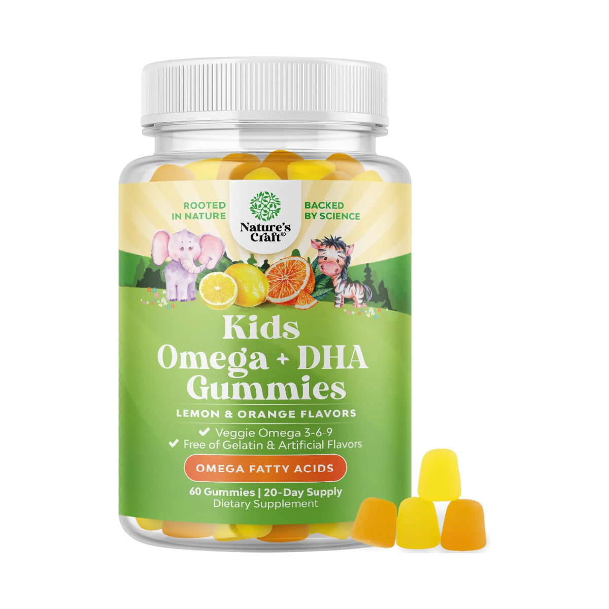 Nature's Craft Omega 3 DHA para Niños 60 Gomitas Apoyo Cerebro, Visión, Sistema Inmune y Enfoque
