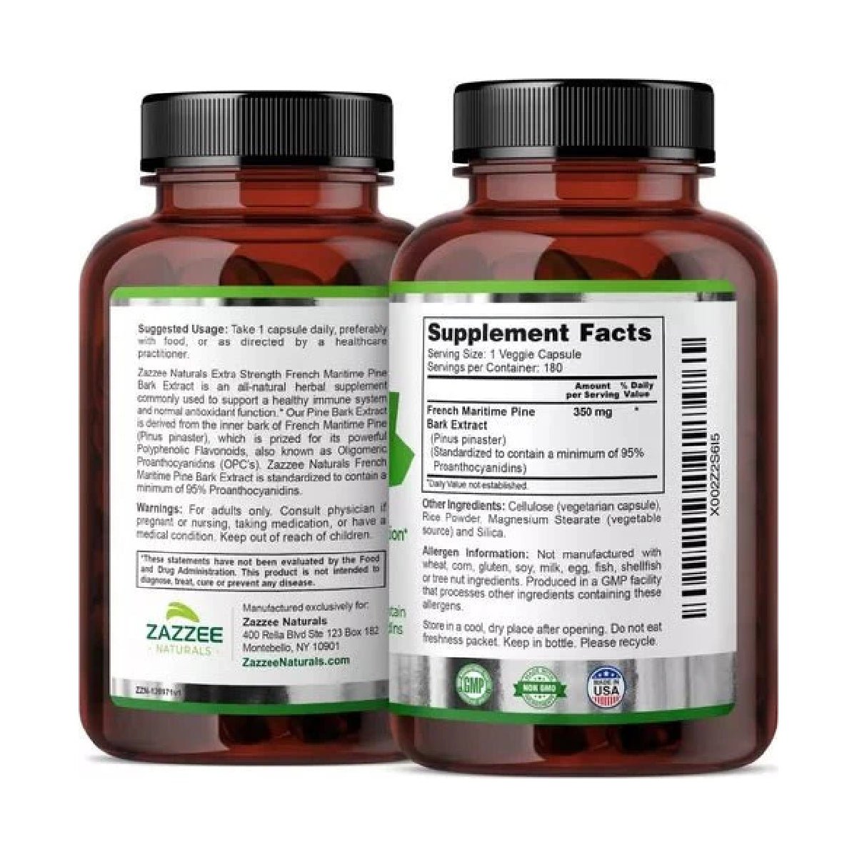 Zazzee Naturals Extracto De Corteza De Pino Marítimo Francés 350 Mg 180 Cápsulas - Hi Vitamins