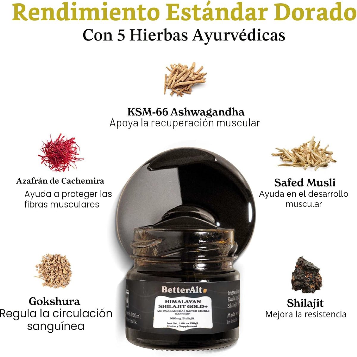 BetterAlt Shilajit Gold+ 30 g Resina Pura del Himalaya Apoyo Energía Fuerza Recuperación y Rendimiento - Hi Vitamins