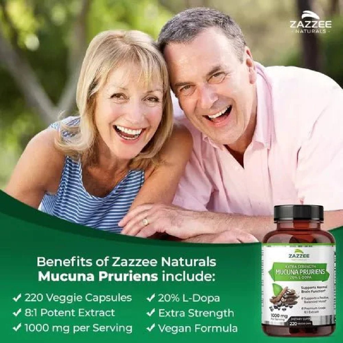 Zazzee Naturals Extra Strength Mucuna Pruriens 1000 Mg 220 Cápsulas - Hi Vitamins