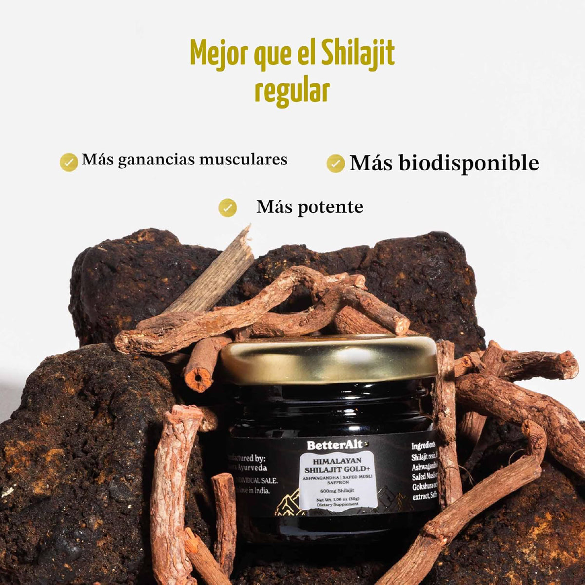 BetterAlt Shilajit Gold+ 30 g Resina Pura del Himalaya Apoyo Energía Fuerza Recuperación y Rendimiento
