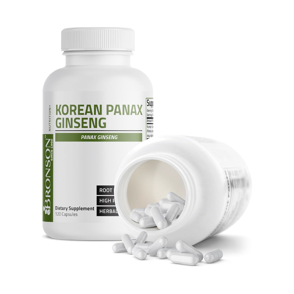 Bronson Korean Panax Ginseng 120 Cápsulas Apoyo Mental, Memoria y Rendimiento Cognitivo