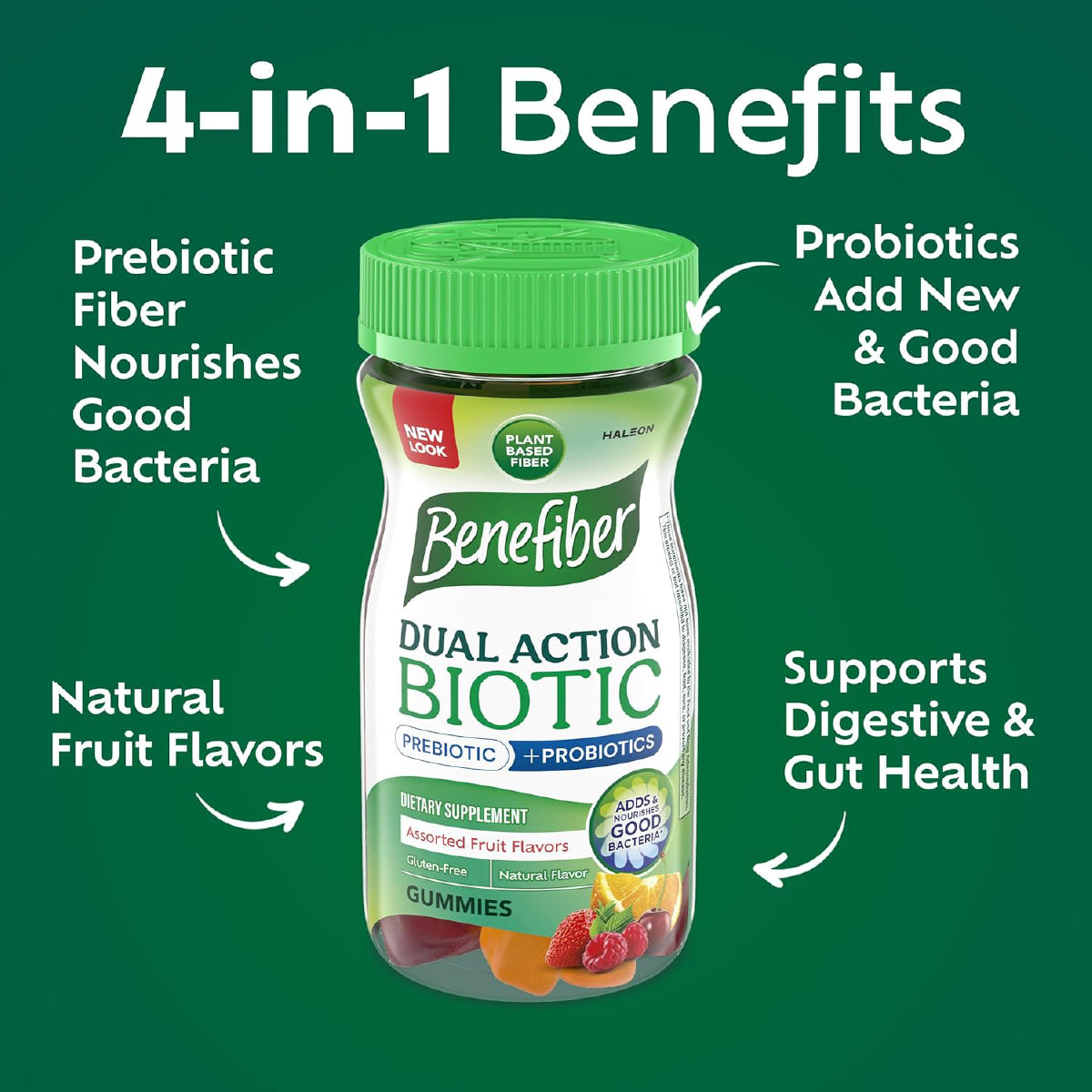 Benefiber Gomitas de Fibra con Prebióticos y Probióticos 50 Gomitas Apoyo Digestión