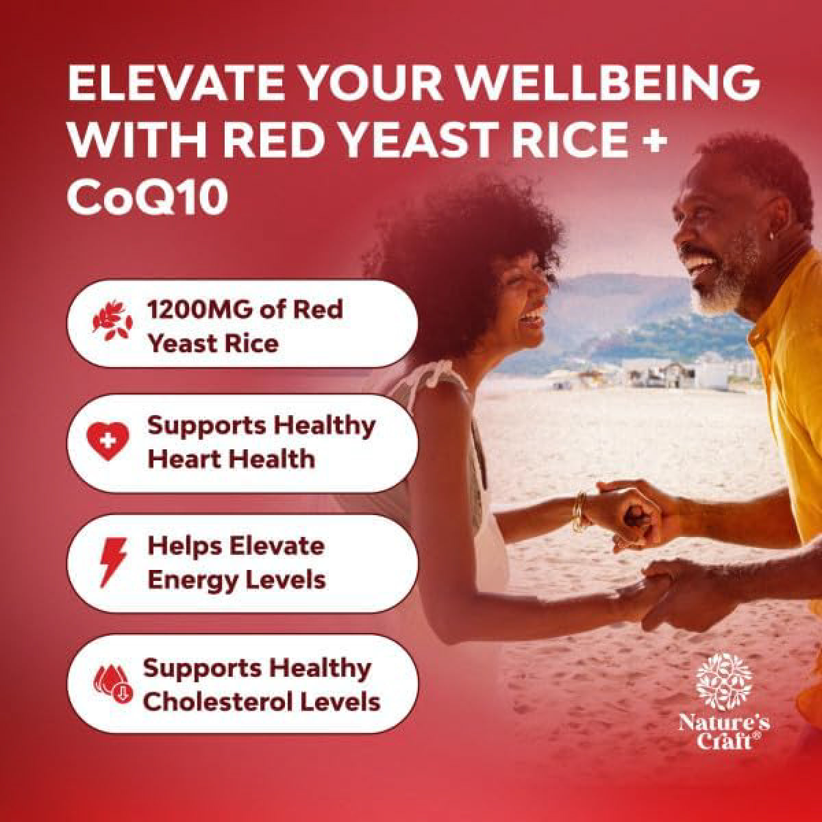 Natures Craft Arroz de Levadura Roja con CoQ10 120 Cápsulas Apoyo Colesterol, Salud Cardiovascular y Energía
