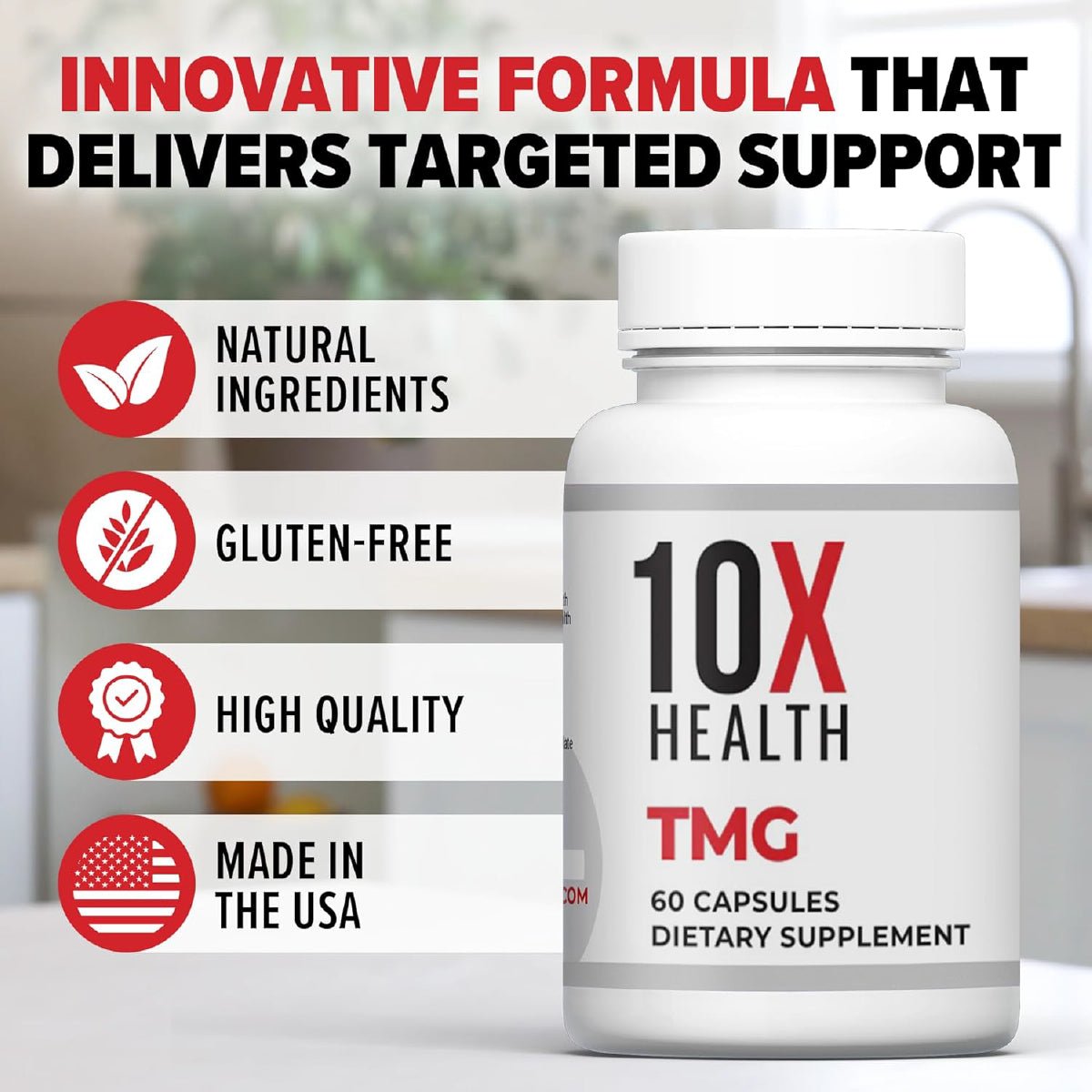 10X Health TMG 60 Cápsulas 1000 mg Apoyo Hígado, Corazón, Energía y Homocisteína - Hi Vitamins