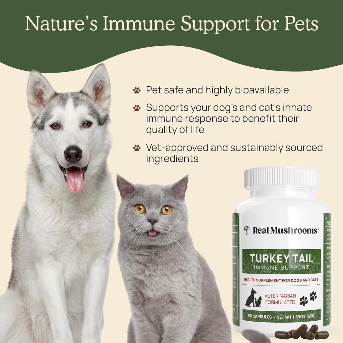Real Mushrooms Turkey Tail para Mascotas 90 Cápsulas - Hi Vitamins