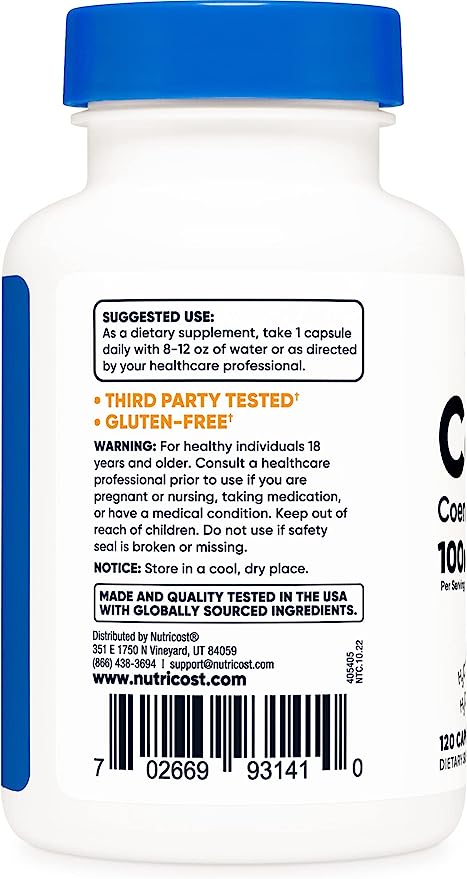 NUTRICOST® COQ10 COENZYME Q10 100 MG 120 CAPSULES - Hi Vitamins