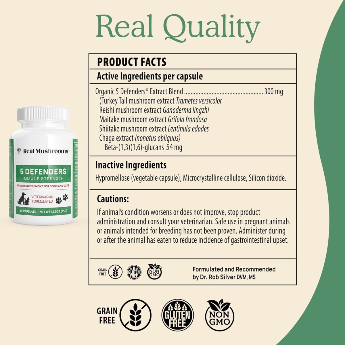 Real Mushrooms 5 Defender para Mascotas 90 Cápsulas - Hi Vitamins