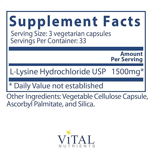 Vital Nutrients €¢ Lysine 500 Mg Bote 100 Cápsulas - Hi Vitamins