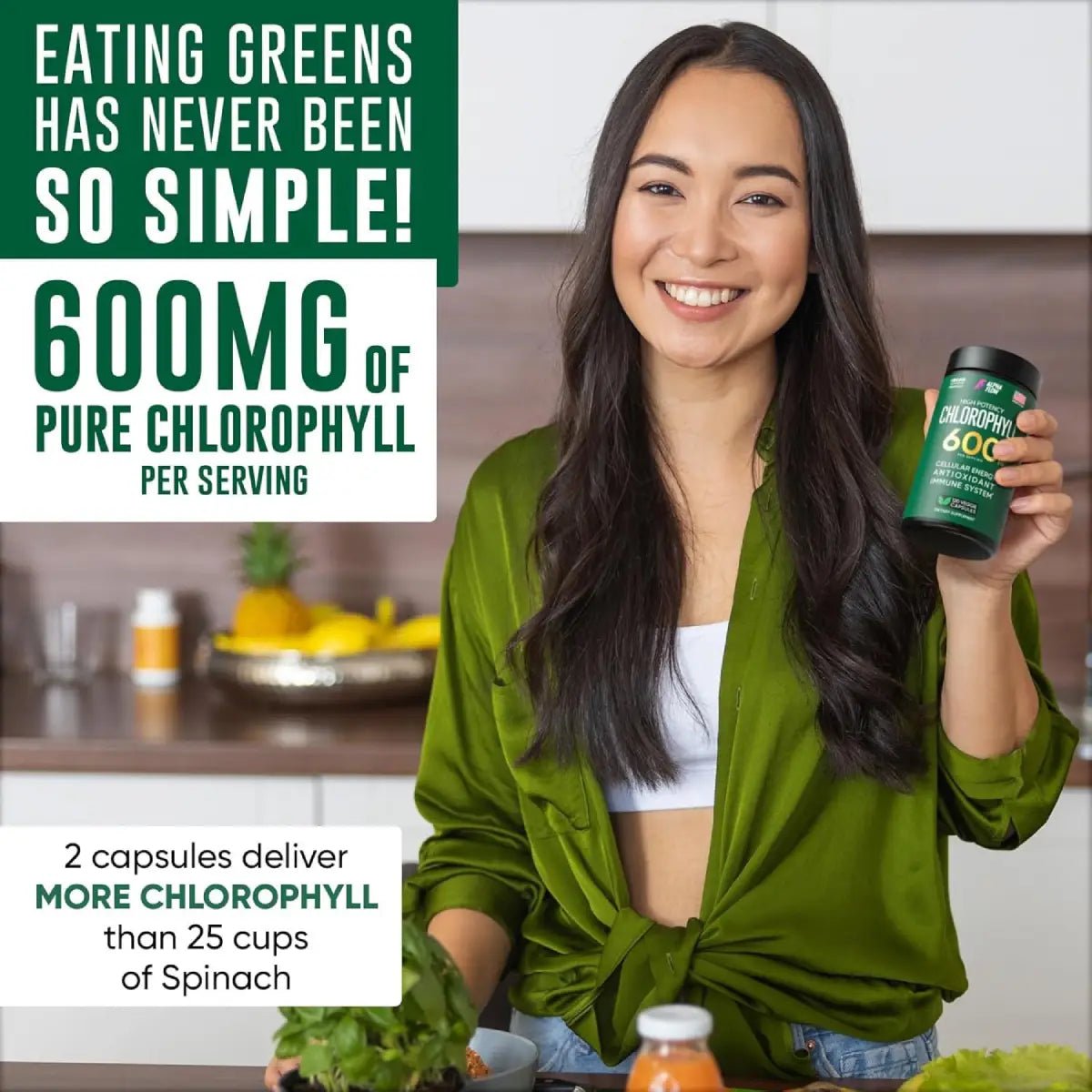 Alpha Flow Clorofila Concentrada 600 mg 120 Cápsulas - Hi Vitamins