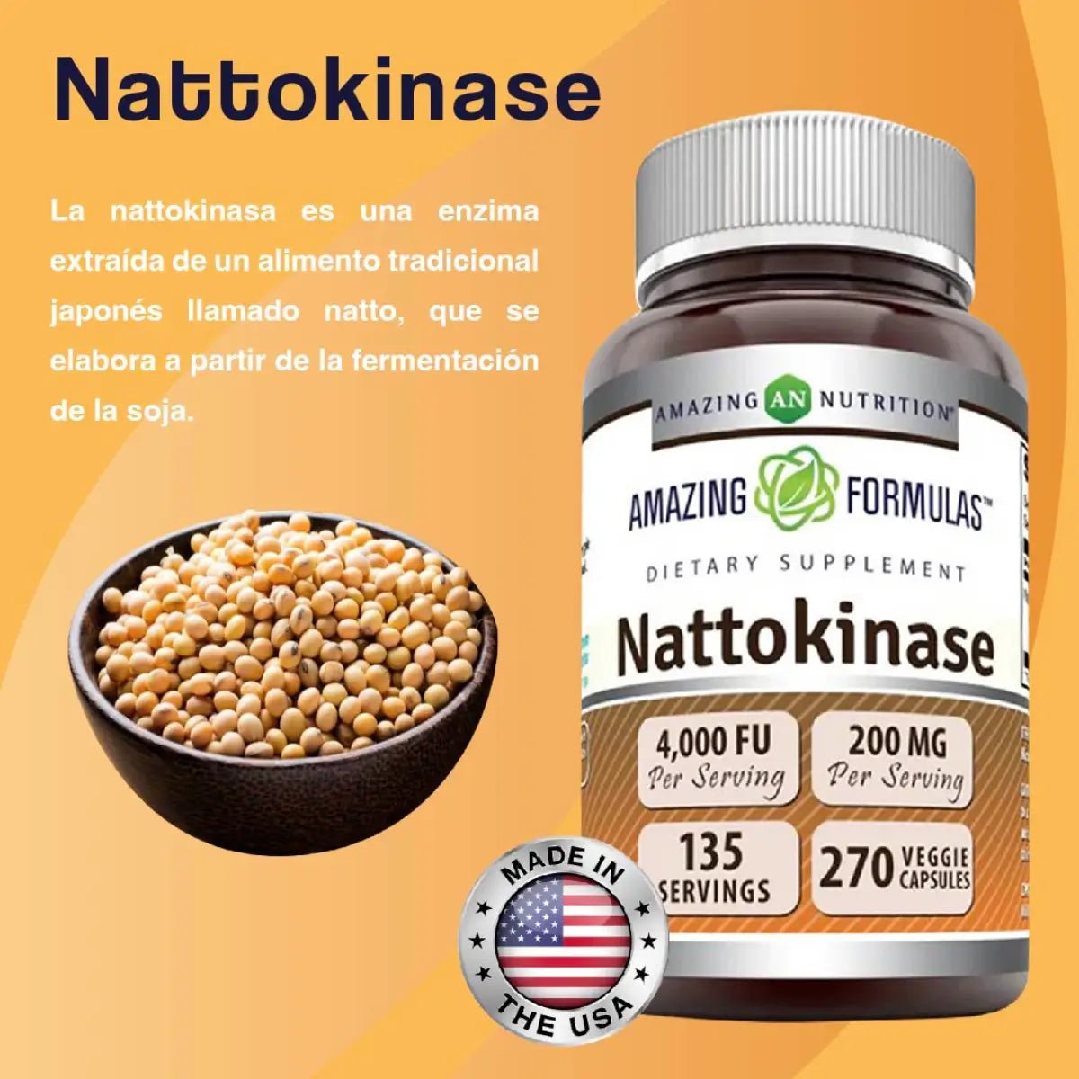 Amazing Formulas Nattokinase 200 Mg 4,000 FU 270 Cápsulas - Hi Vitamins
