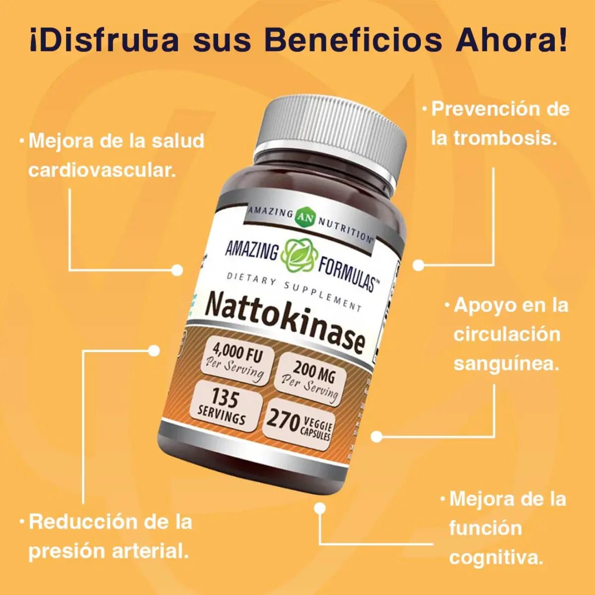 Amazing Formulas Nattokinase 200 Mg 4,000 FU 270 Cápsulas - Hi Vitamins