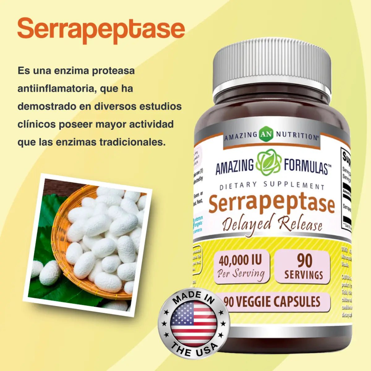 Amazing Formulas Serrapeptasa 40000 UI 90 Cápsulas - Hi Vitamins