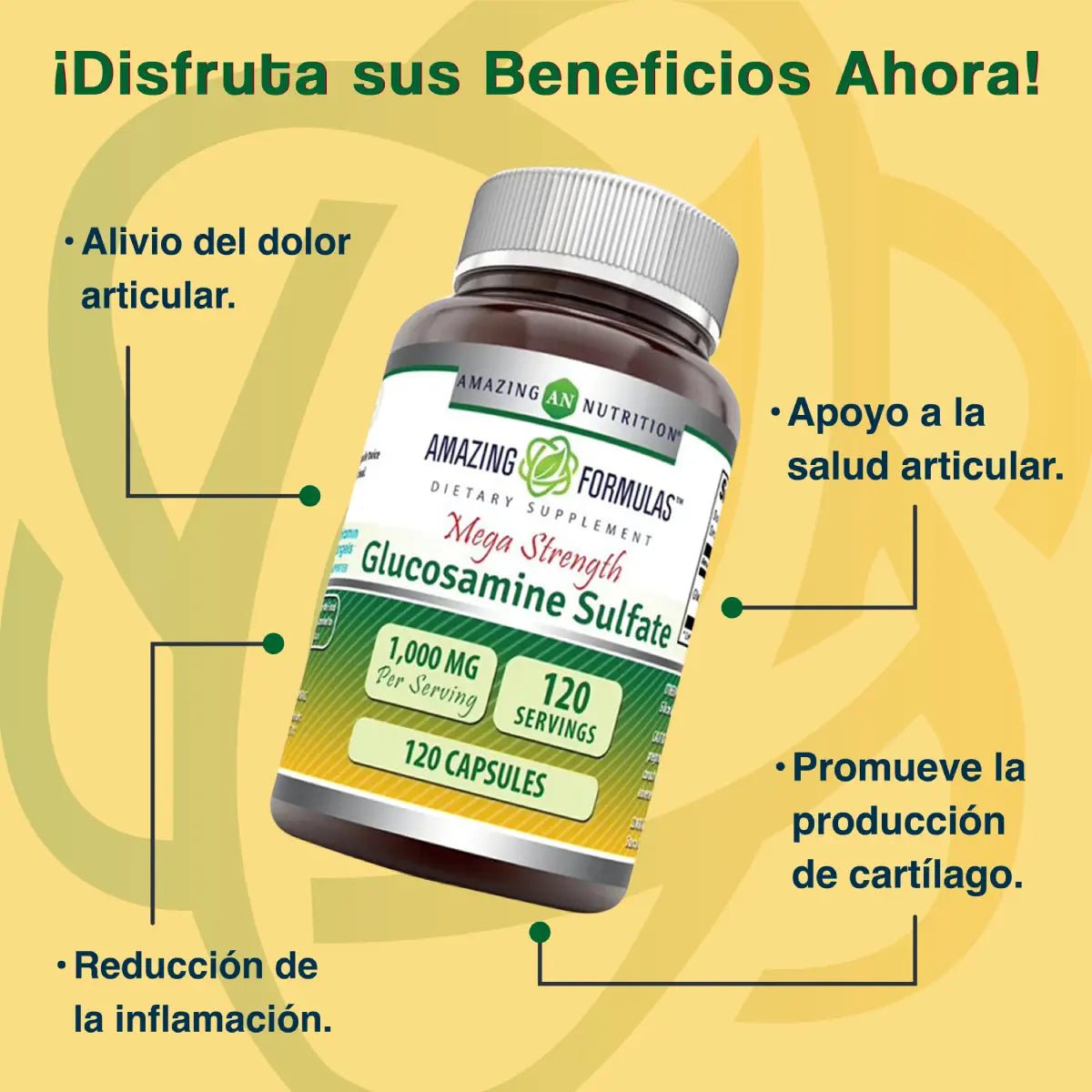 Amazing Formulas Sulfato de Glucosamina Máxima Potencia 1000 mg 120 cápsulas - Hi Vitamins