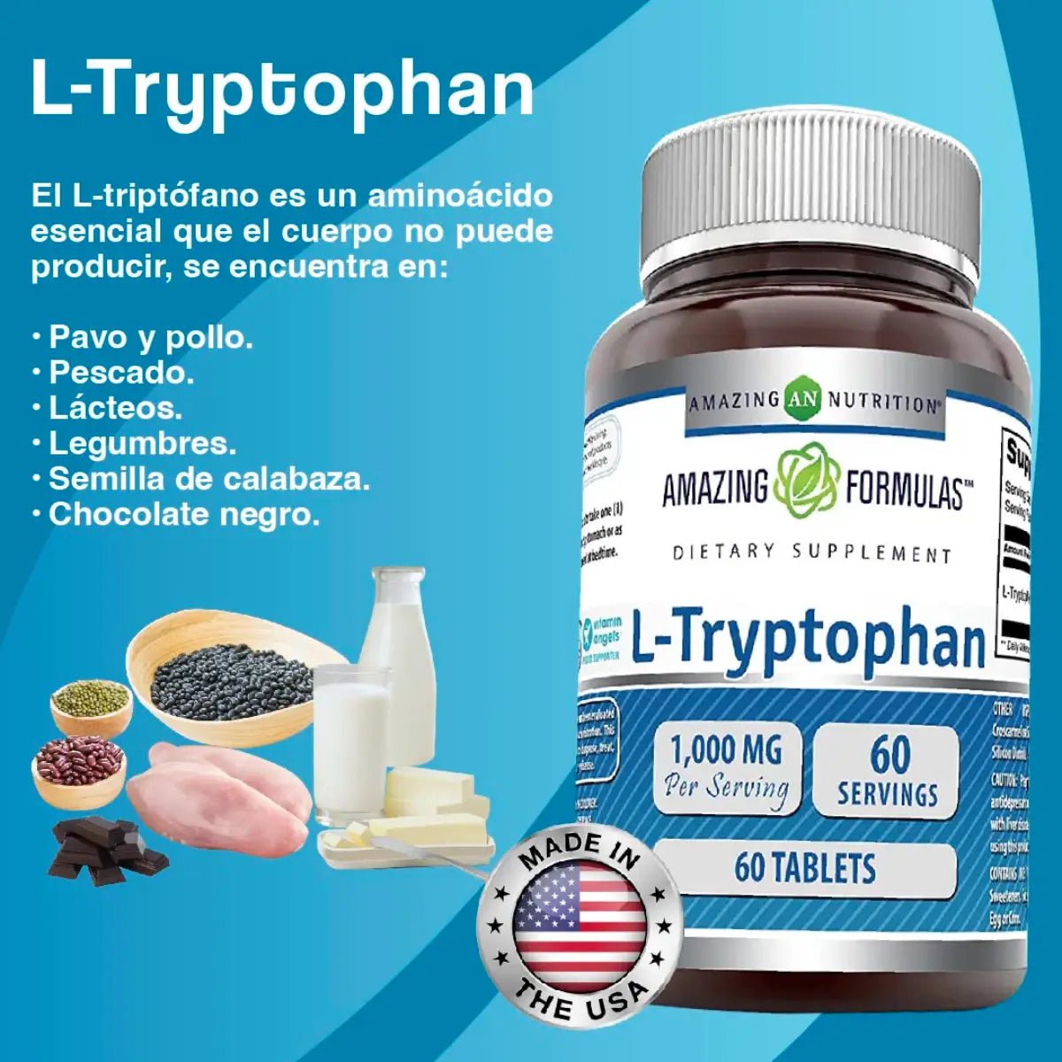 Amazing Nutrition L - Triptofano 1000 Mg 60 Tabletas - Hi Vitamins