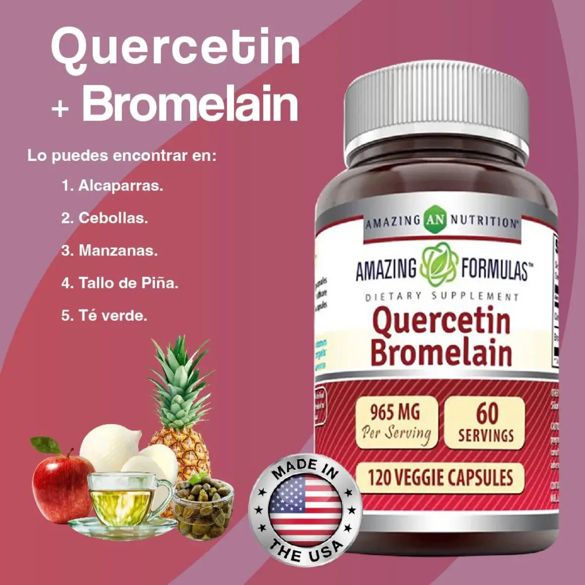 Amazing Nutrition Quercetina y Bromelina 120 Cápsulas - Hi Vitamins