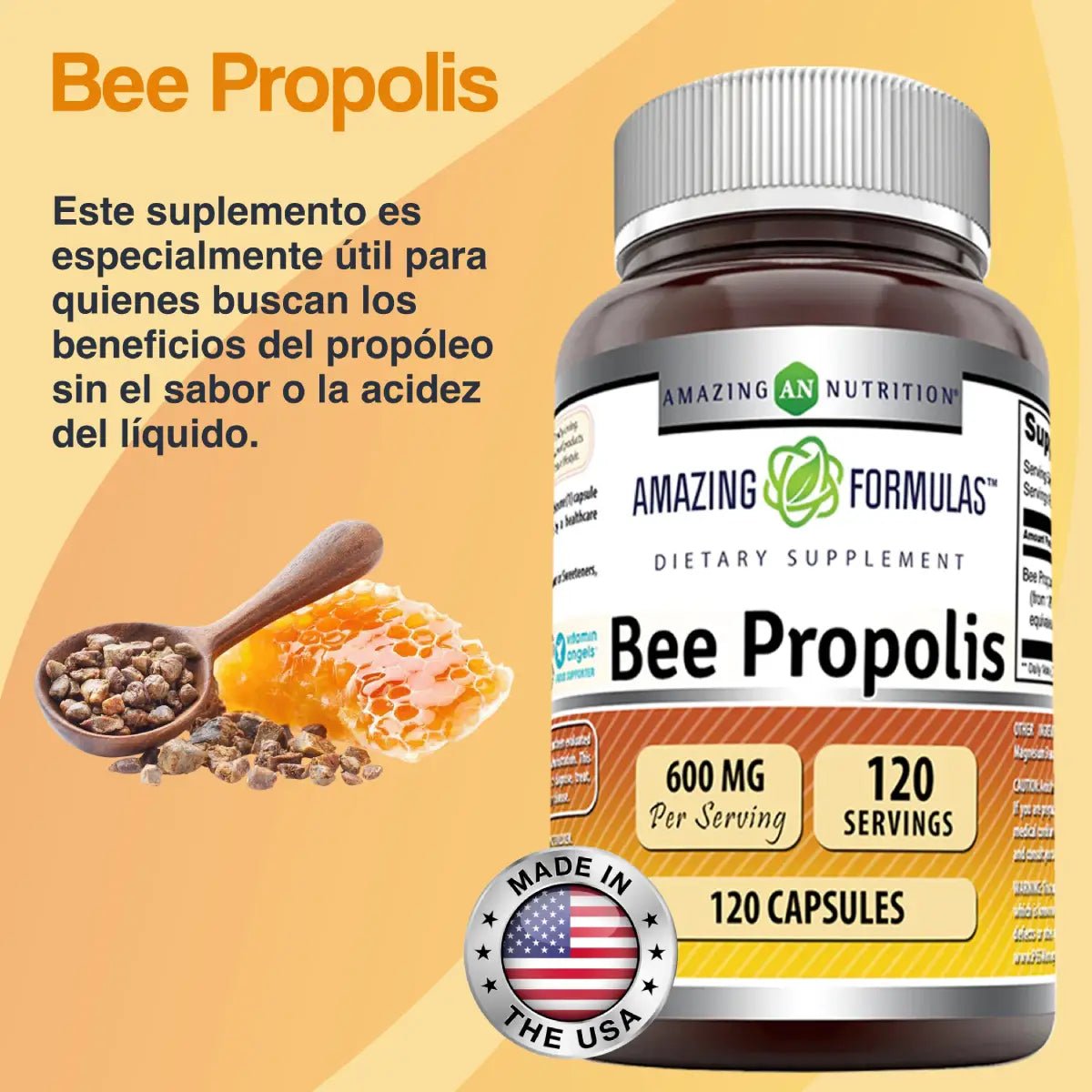 Amazing Nutrition® Bee Propolis 600mg 120 Cápsulas - Hi Vitamins