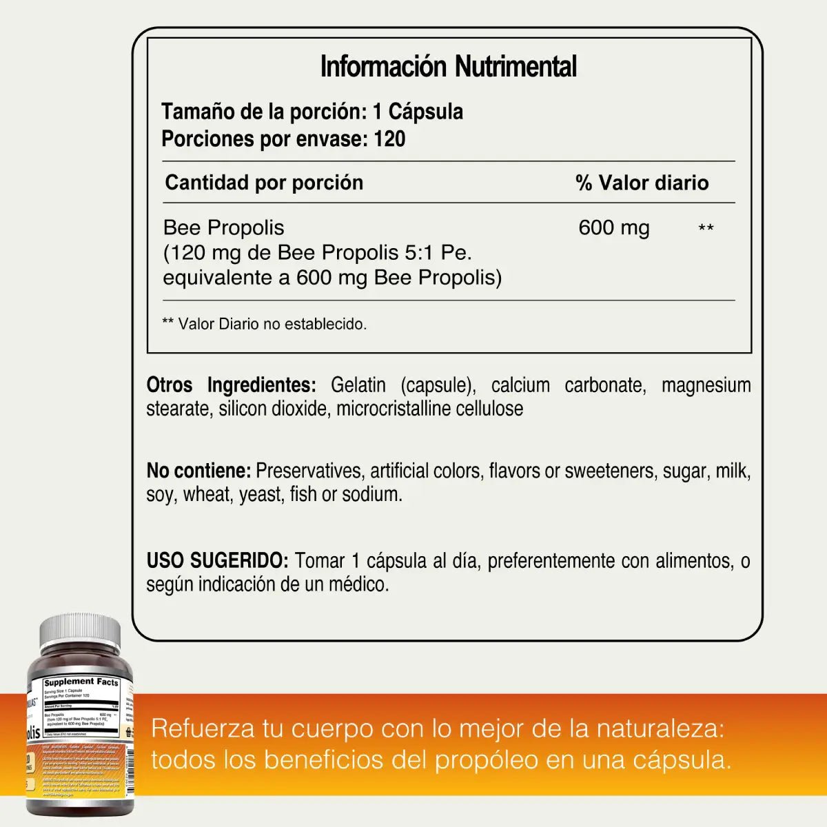 Amazing Nutrition® Bee Propolis 600mg 120 Cápsulas - Hi Vitamins