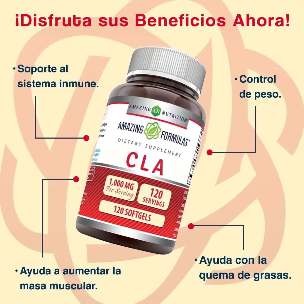 Amazing Nutrition® CLA (Ácido Linoleico Conjugado) 1,000mg 120 Softgels - Hi Vitamins