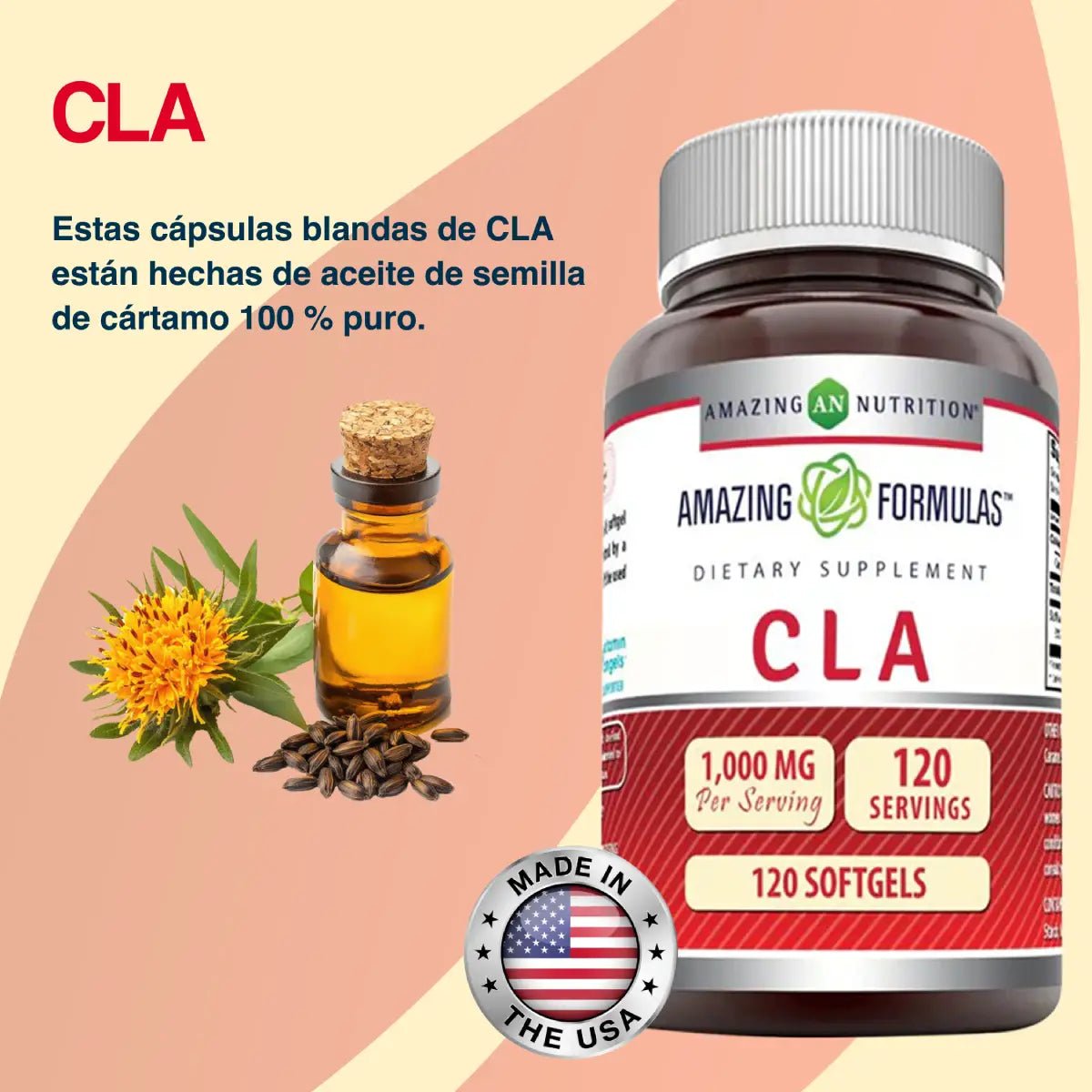Amazing Nutrition® CLA (Ácido Linoleico Conjugado) 1,000mg 120 Softgels - Hi Vitamins