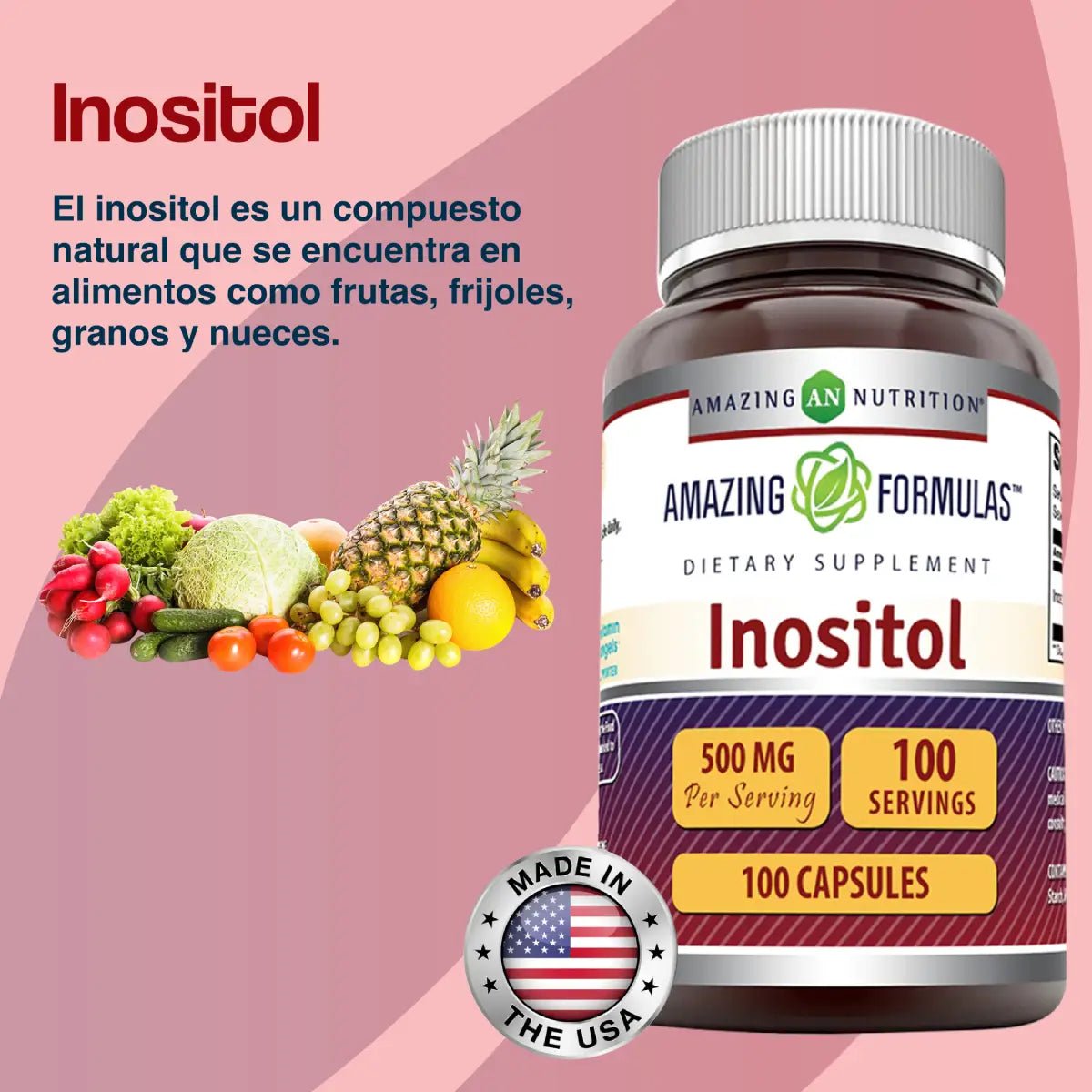Amazing Nutrition® Inositol 500 Mg 100 Cápsulas - Hi Vitamins
