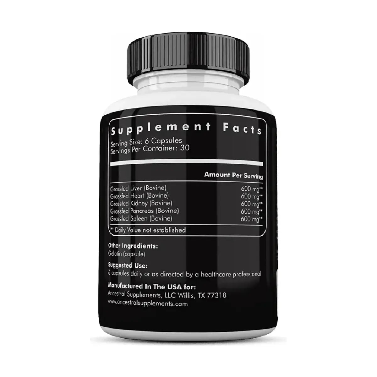 Ancestral Supplements® Grass - Fed Beef Liver 500 mg EA 180 Cápsulas - Hi Vitamins