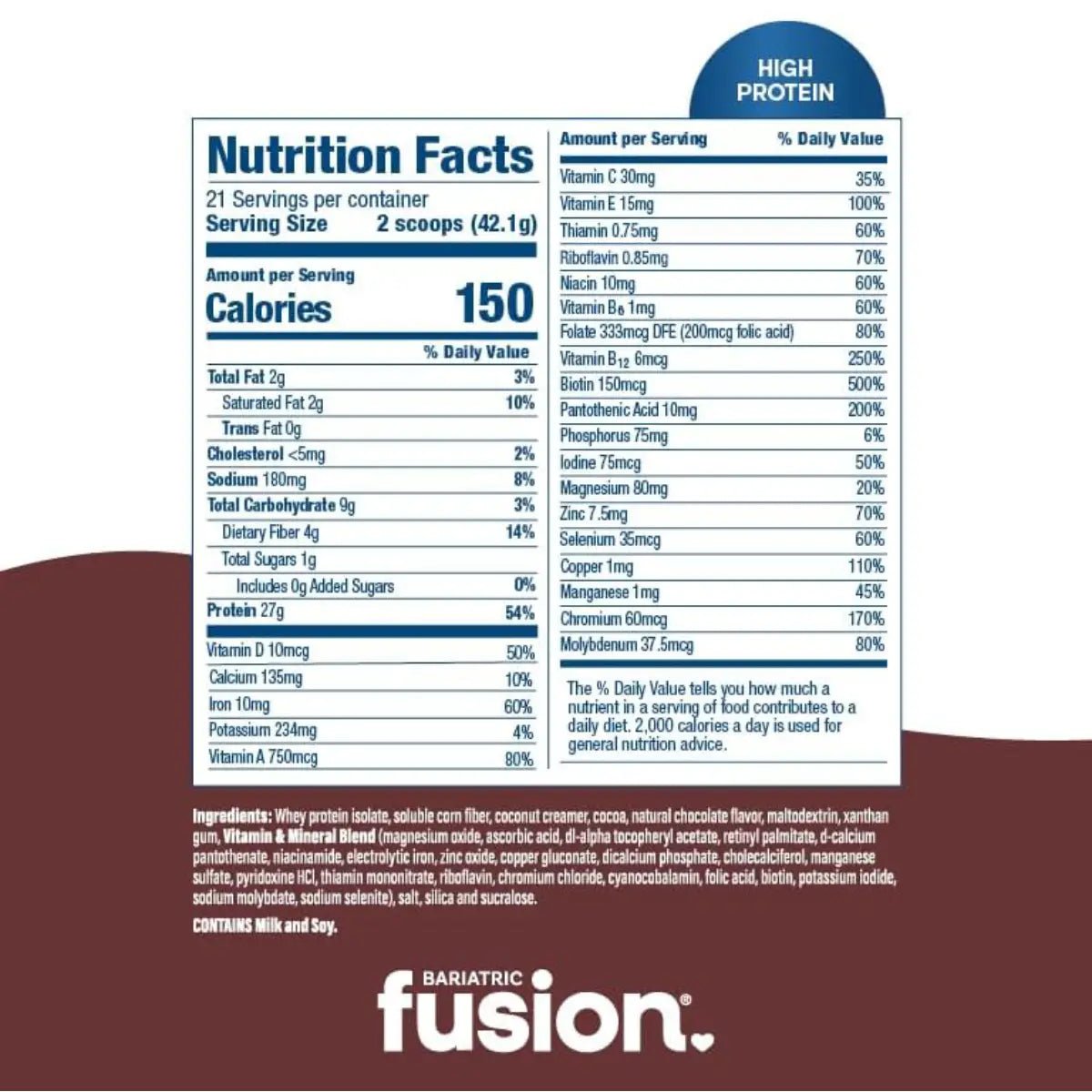 Bariatric Fusion Suplemento Alimenticio Alto en Proteína 884.1g sabor Chocolate - Hi Vitamins