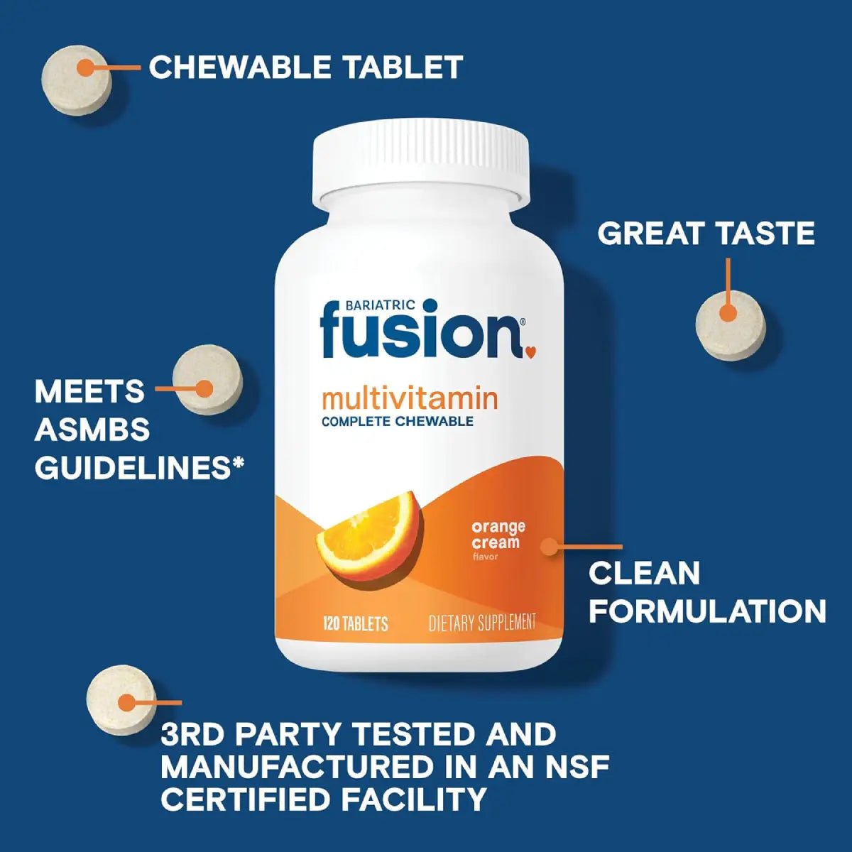 Bariatric Fusion® Multivitamínico Completo 120 Tabletas Sabor Crema de Naranja - Hi Vitamins