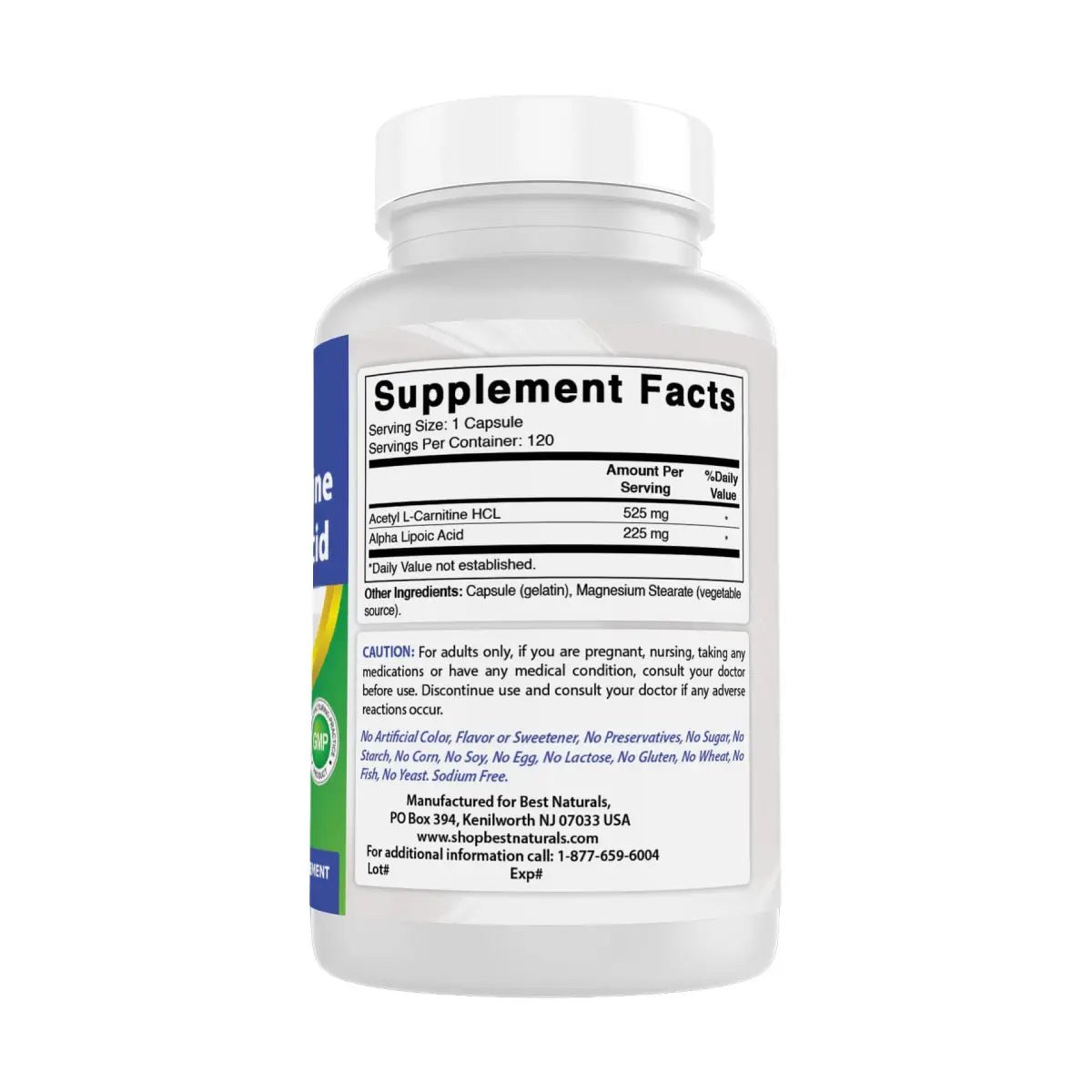 Best Naturals Acetyl L - Carnitine Alpha Lipoic Acid 750 Mg 120 Cápsulas - Hi Vitamins