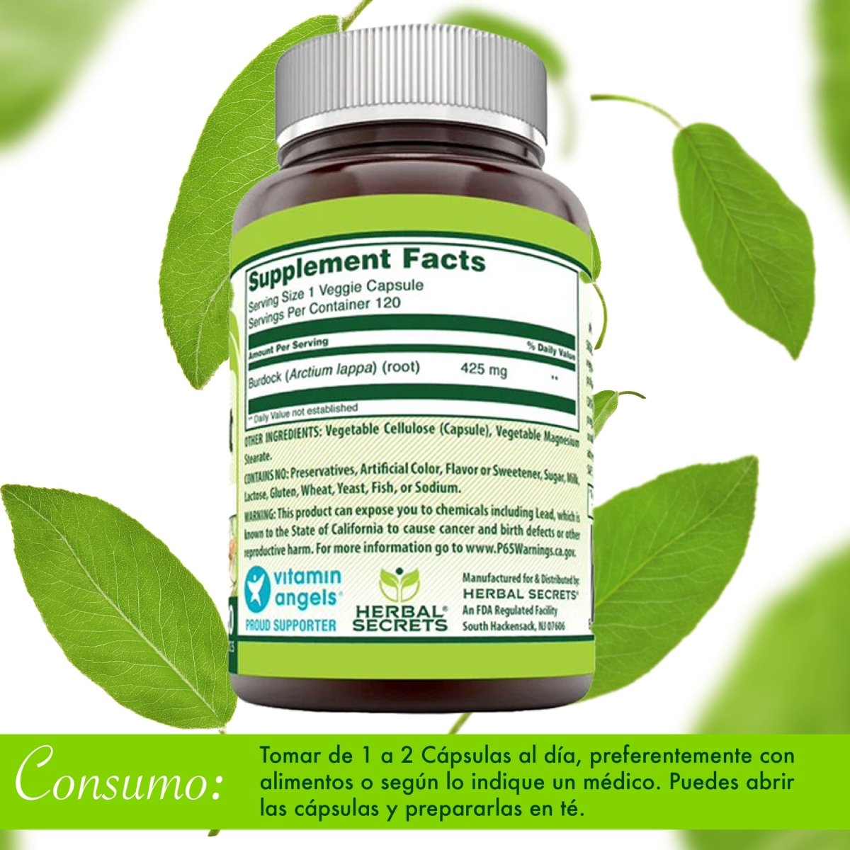 Herbal Secrets® Raíz de Bardana 425mg 120 Cápsulas - Hi Vitamins