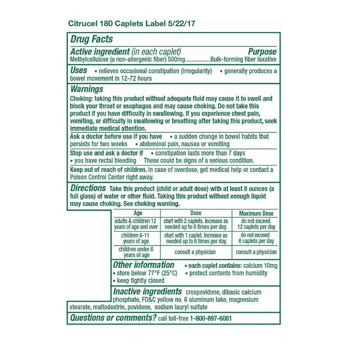 Citrucel Terapia con Fibra de Metilcelulosa 180 Tabletas - Hi Vitamins