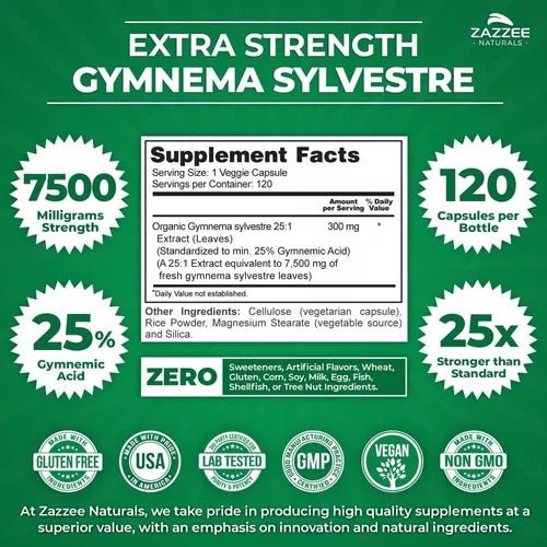 Zazzee Naturals Gymnema Sylvestre 7500 Mg 120 Cápsulas - Hi Vitamins