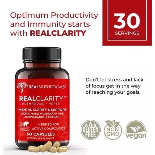 Real Mushrooms Clarity Mushrooms + Herbs 60 Cápsulas - Hi Vitamins