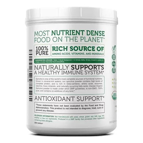 Zazzee Naturals Espirulina Orgánica en Polvo 1kg - Hi Vitamins