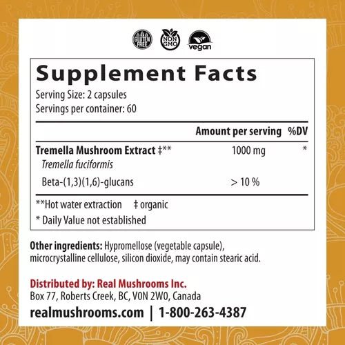 Real Mushrooms„¢ Tremella Rejuvenation 500 Mg 120 Cápsulas - Hi Vitamins