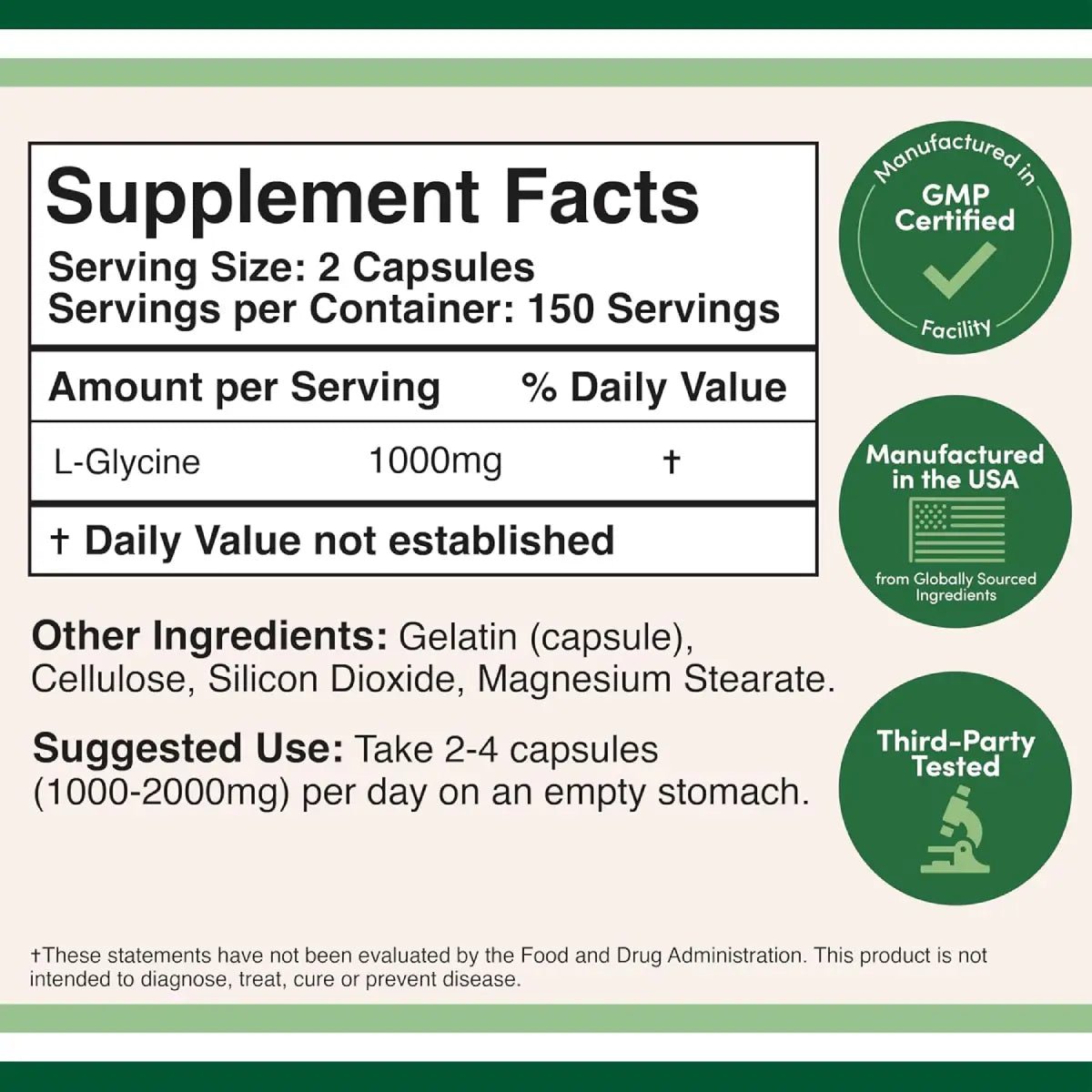 Double Wood Glicina 1000 Mg 300 Cápsulas - Hi Vitamins
