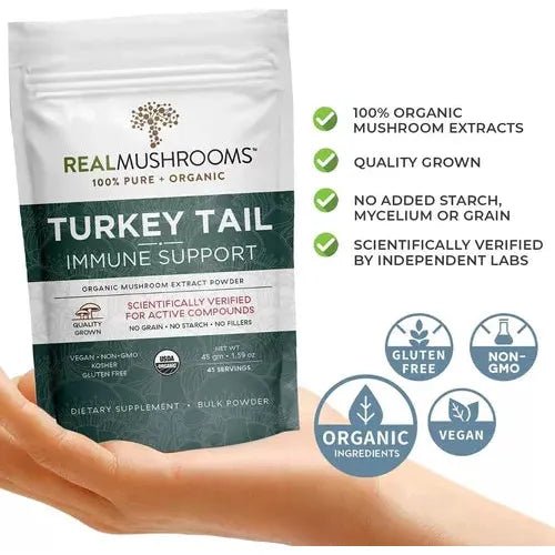 Real Mushrooms Turkey Tail Apoyo Inmunológico 1.59oz 45 Porciones - Hi Vitamins