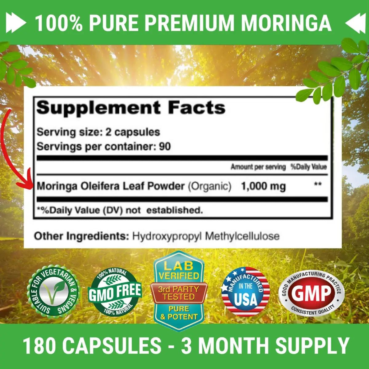 Fresh Healthcare Moringa Pura Premium 1000 Mg 180 Cápsulas - Hi Vitamins