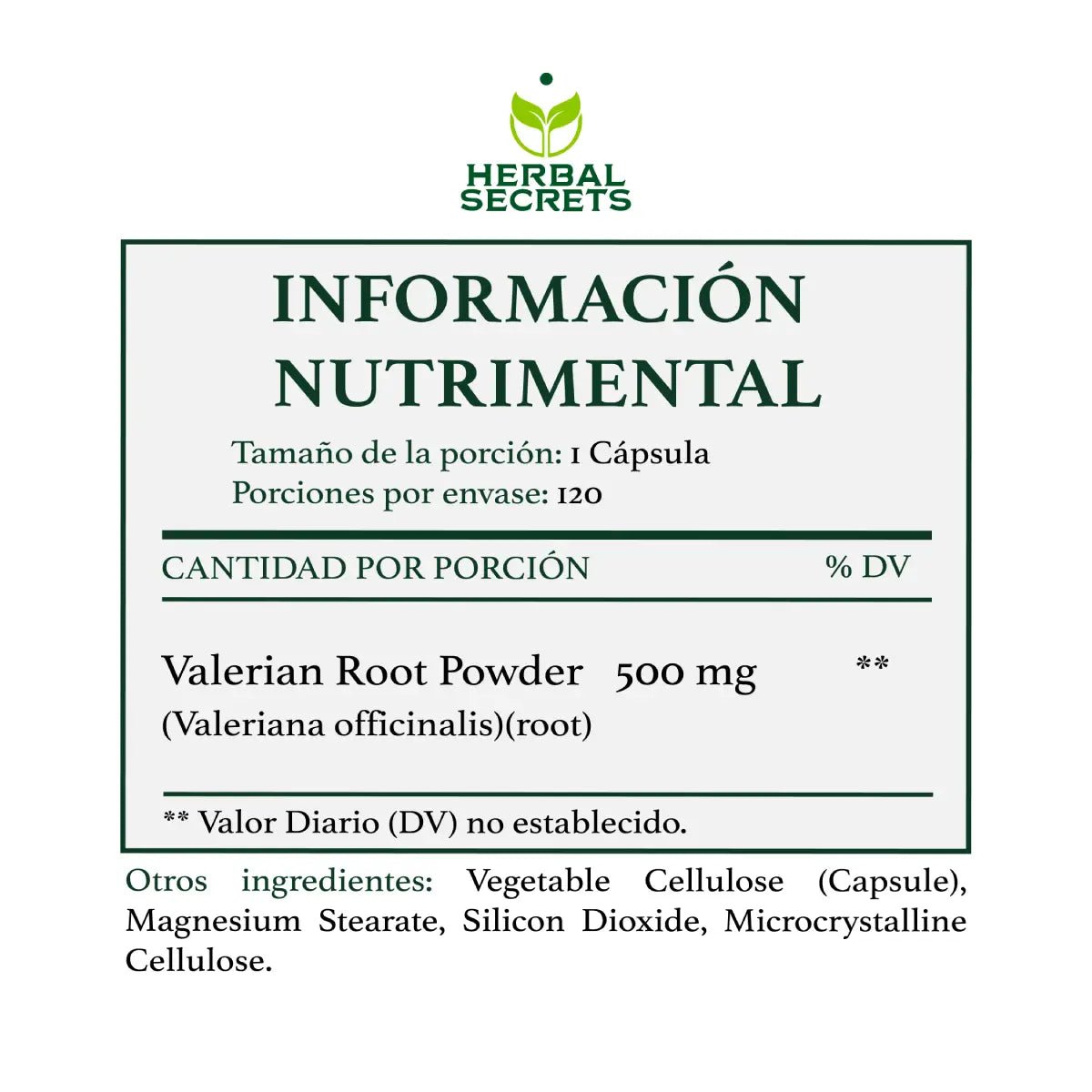 Herbal Secrets® Raíz de Valeriana 500mg 120 Cápsulas - Hi Vitamins