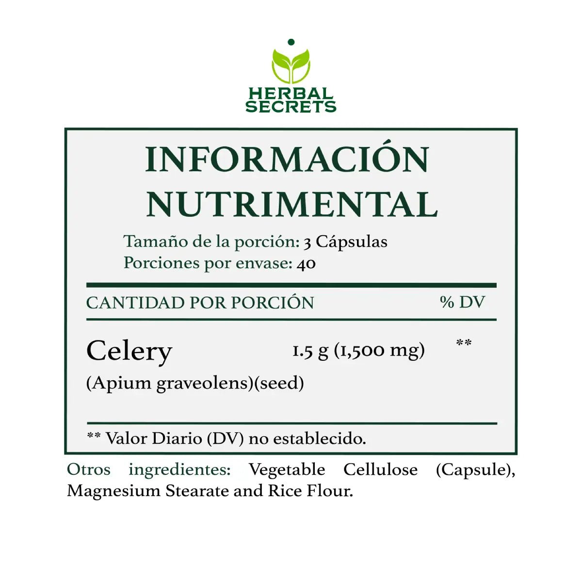 Herbal Secrets® Semillas de Apio 1500mg 120 Cápsulas - Hi Vitamins