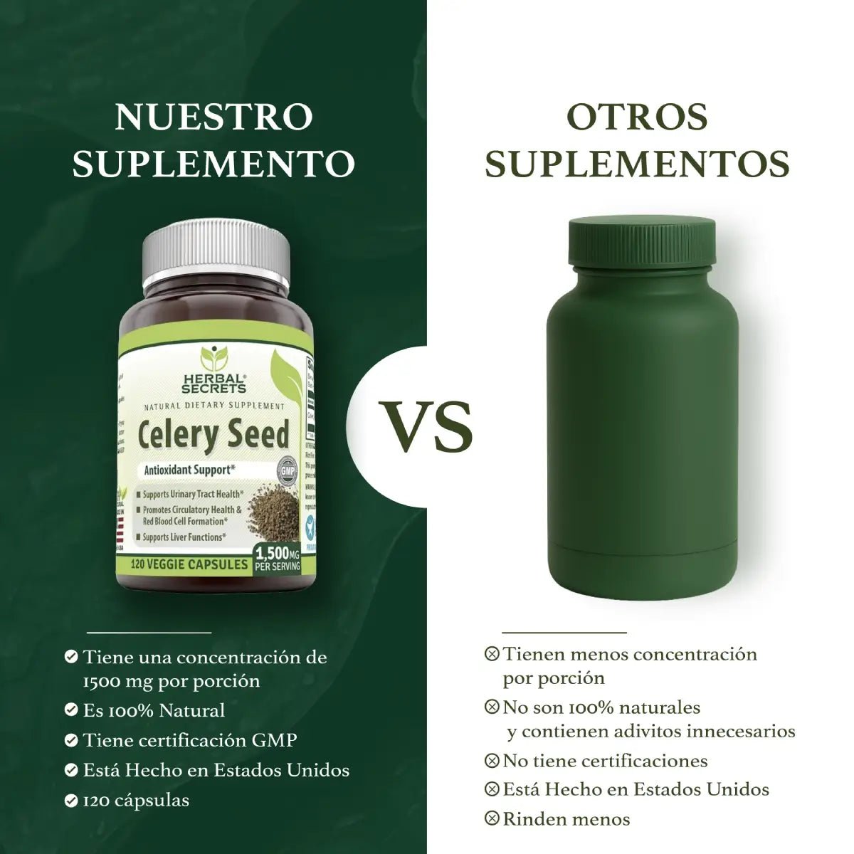 Herbal Secrets® Semillas de Apio 1500mg 120 Cápsulas - Hi Vitamins