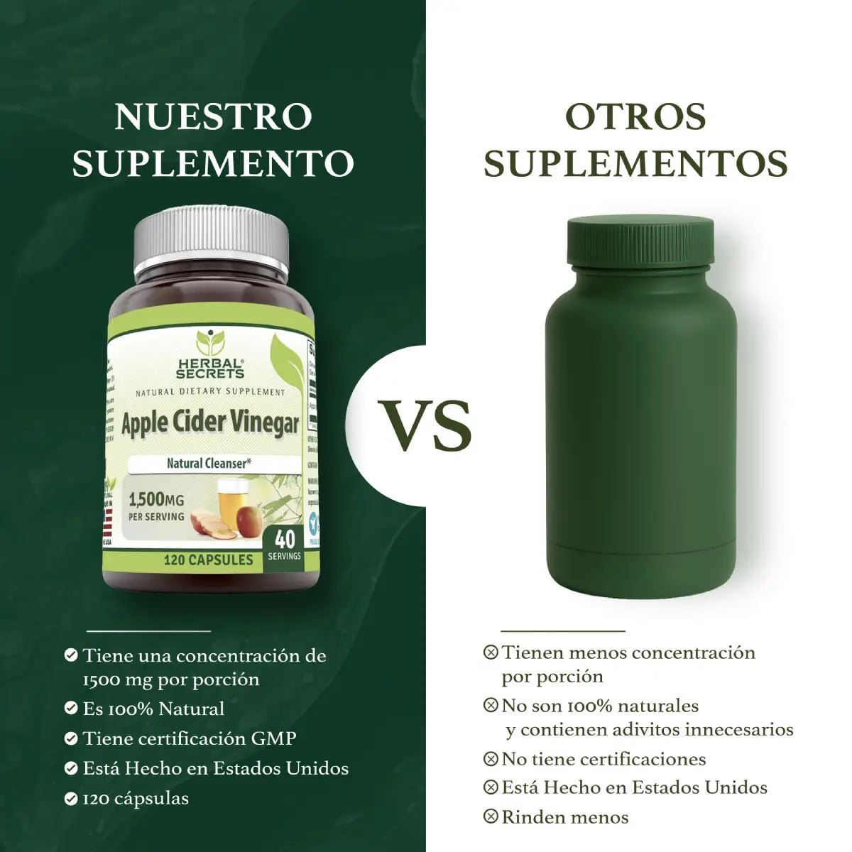 Herbal Secrets Vinagre de Manzana 500 Mg 120 Cápsulas - Hi Vitamins