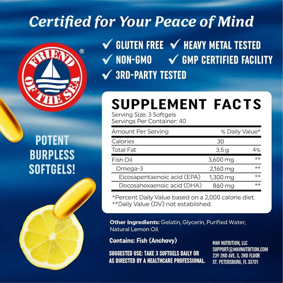 Mav Nutrition Triple Fuerza Omega - 3 Aceite de Pescado 120 Softgels - Hi Vitamins