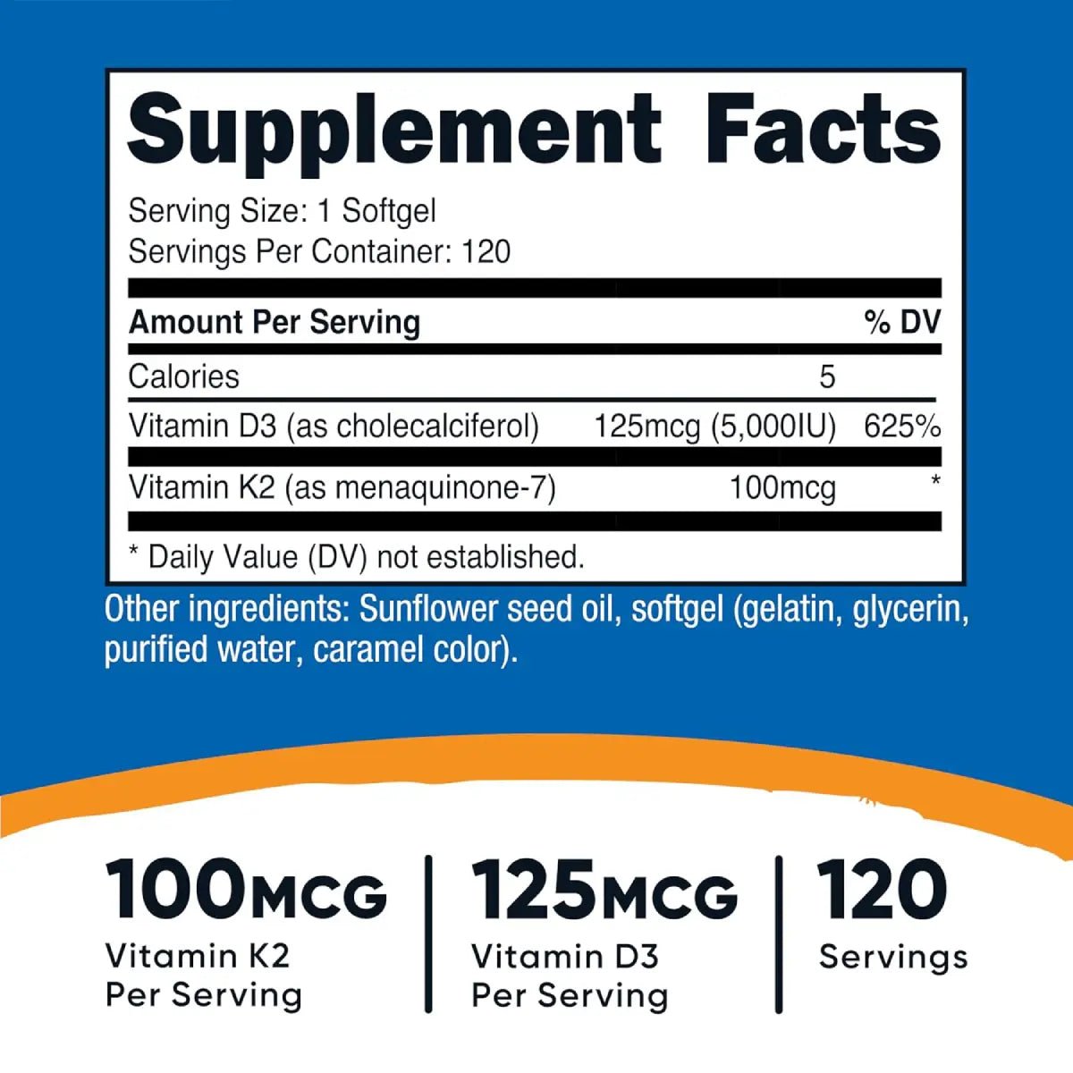 Nutricost Vitamina K2 (MK7) 100 Mcg + Vitamina D3 5000 IU 120 Softgels - Hi Vitamins