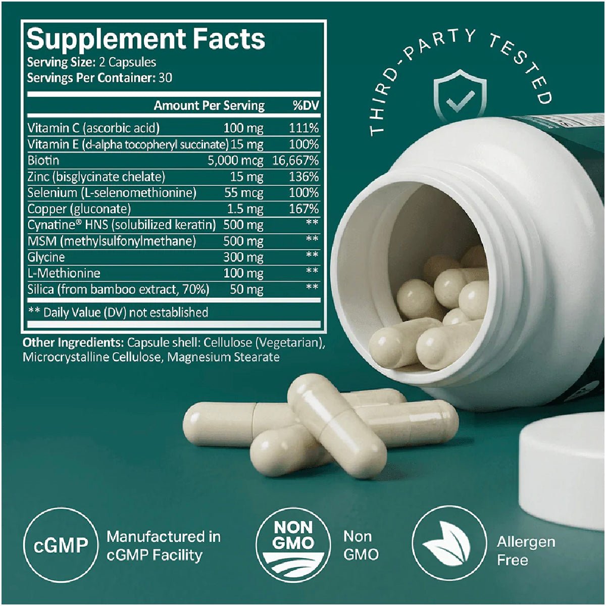 ProCare Health Hair, Skin, Nails 60 Cápsulas Biotina, Queratina y Aminoácidos - Hi Vitamins