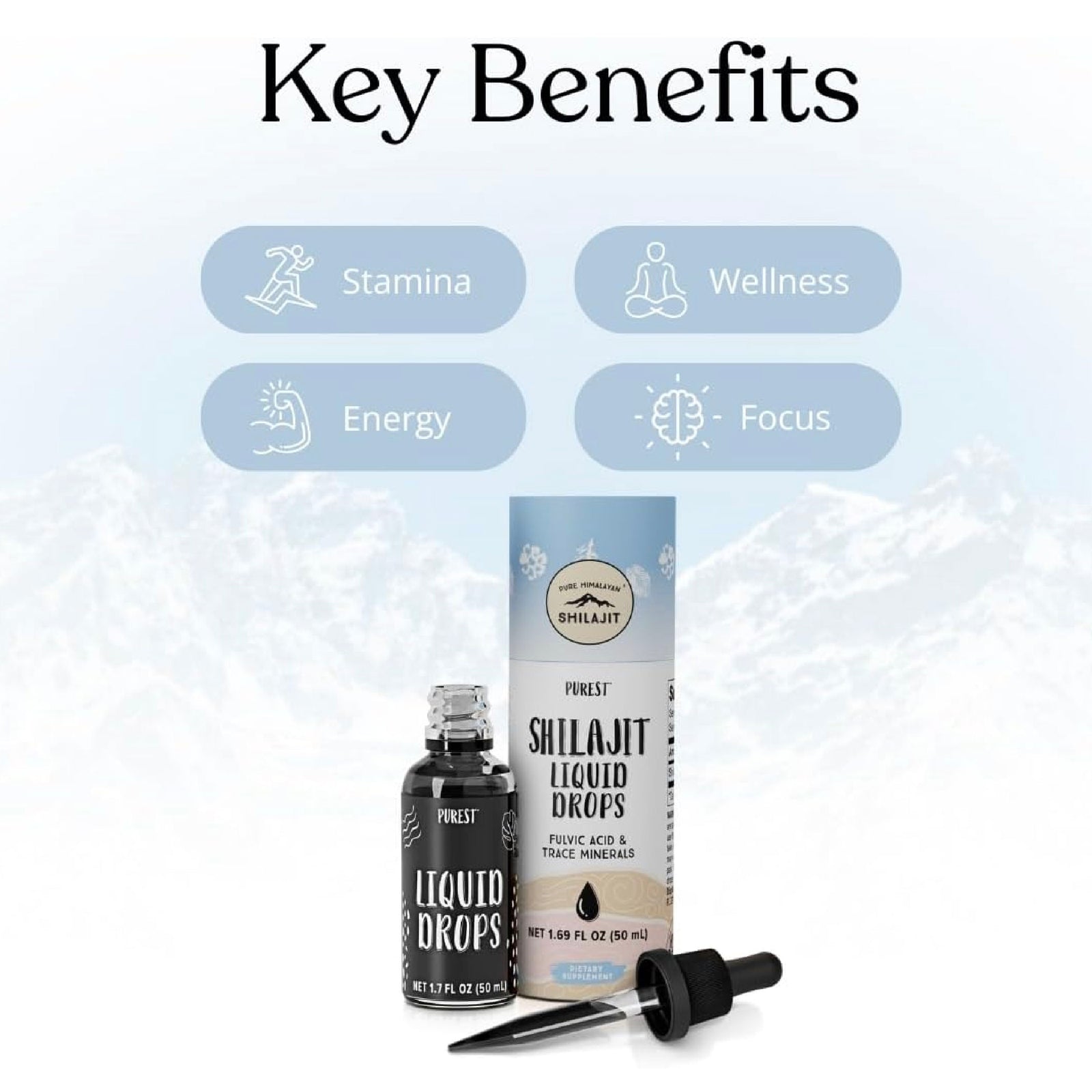 PURE HIMALAYAN Purest Shilajit Liquid Drops 50 ml Ácido Fúlvico y Minerales Traza Apoyo Energía Vitalidad y Bienestar