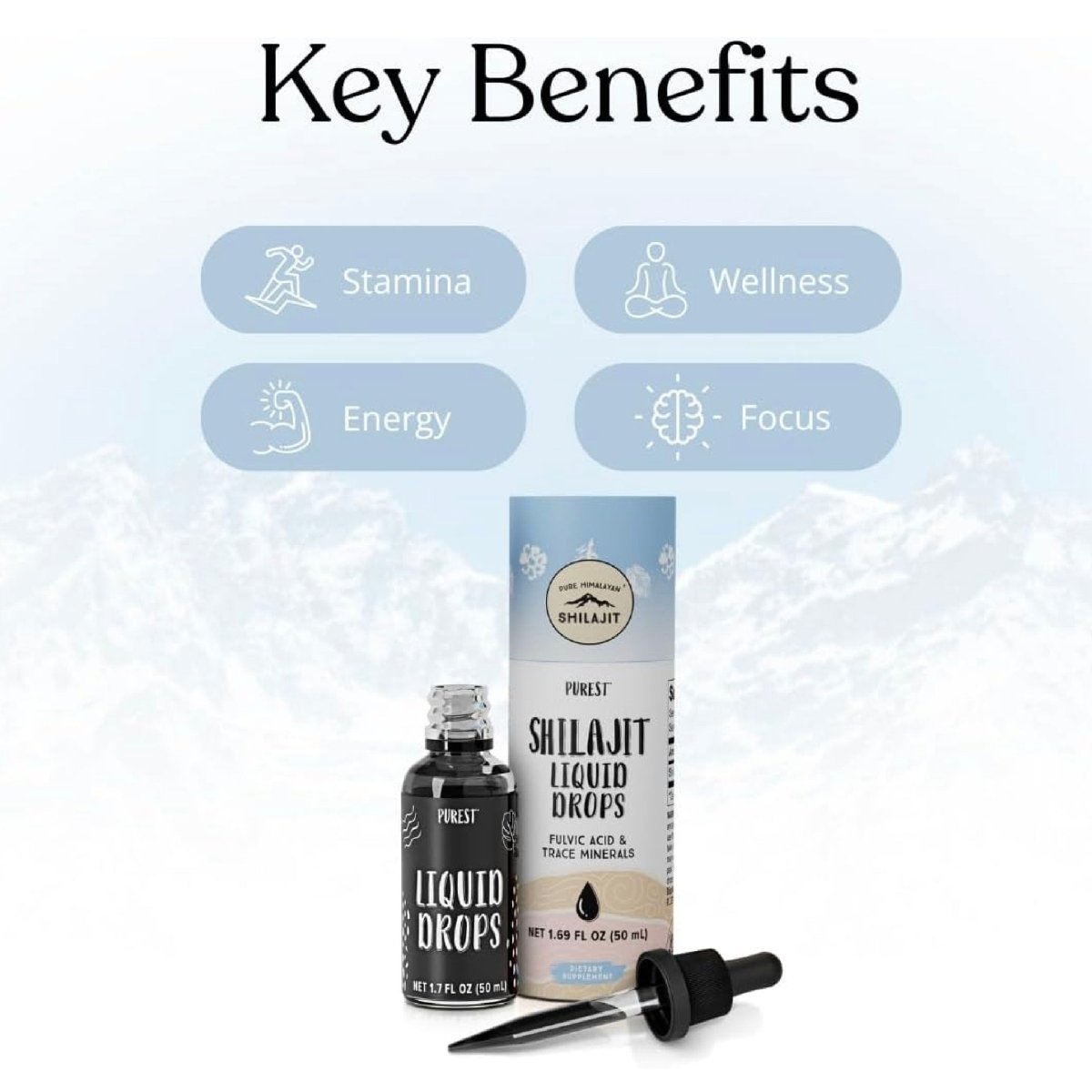 PURE HIMALAYAN Purest Shilajit Liquid Drops 50 ml Ácido Fúlvico y Minerales Traza Apoyo Energía Vitalidad y Bienestar - Hi Vitamins