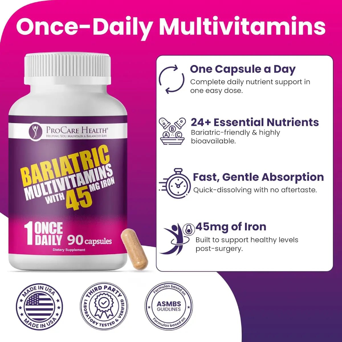 ProCare Health Multivitamínico Bariátrico 45 mg Iron 90 Cápsulas Una Toma Diaria - Hi Vitamins